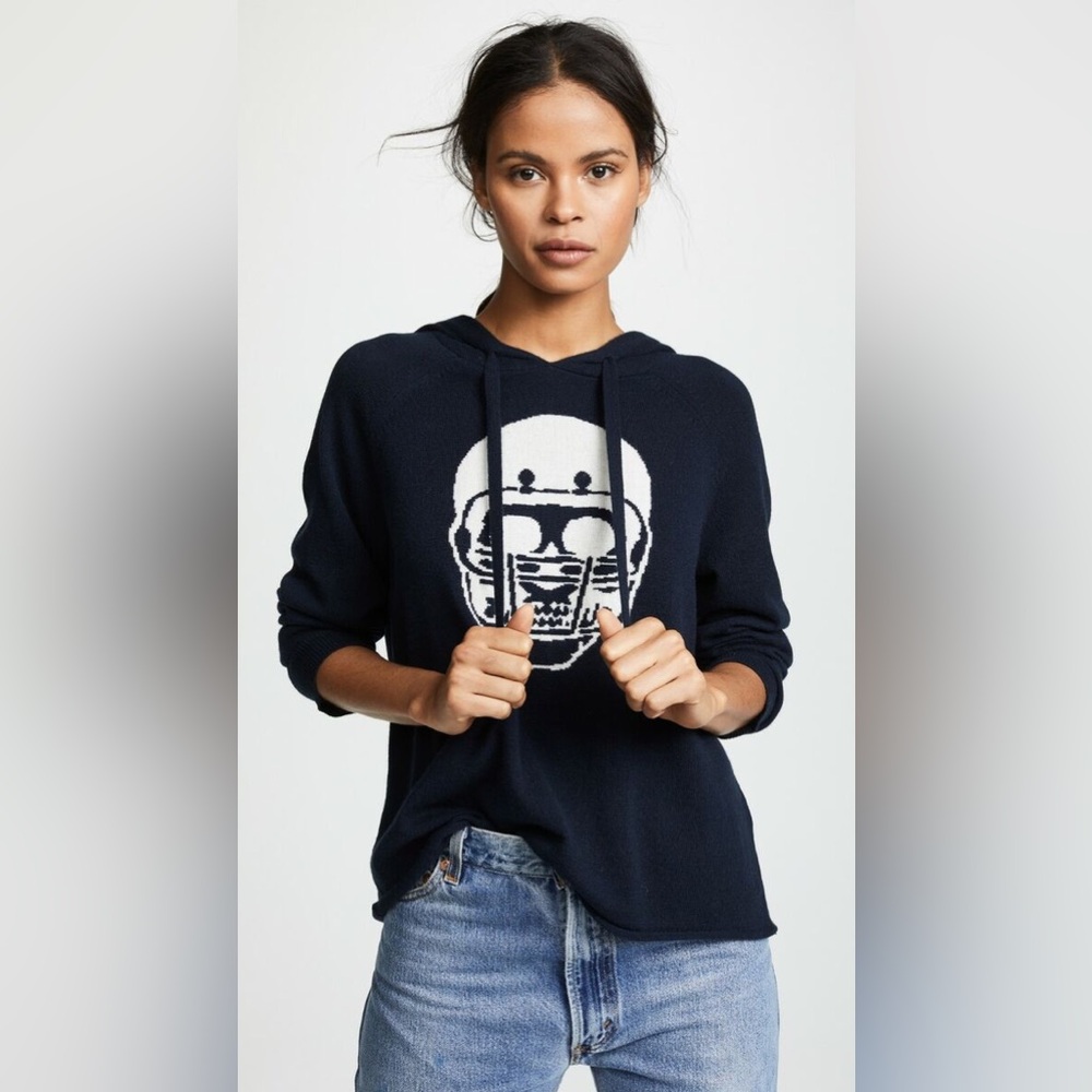 NWT Skull Cashmere Collegiate Skull Hoodie Sweater Navy Blue, Size Small $391